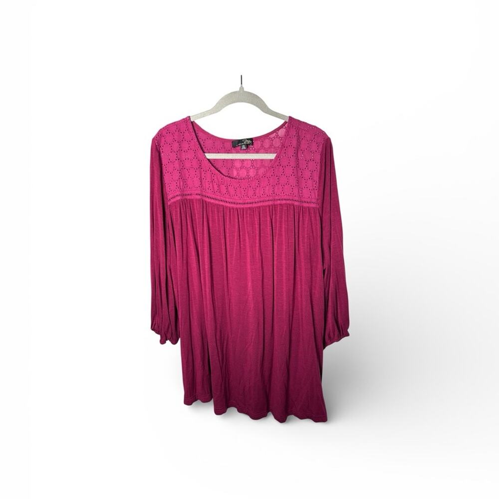 Suzanne Betro Burgundy Balloon Sleeve Flowy Top Plus 2X